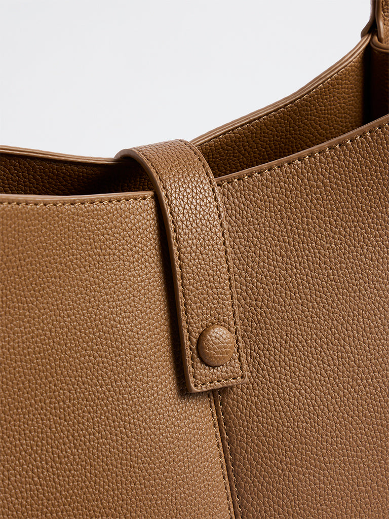 Westside Brown Textured Handbag with Sling Handle