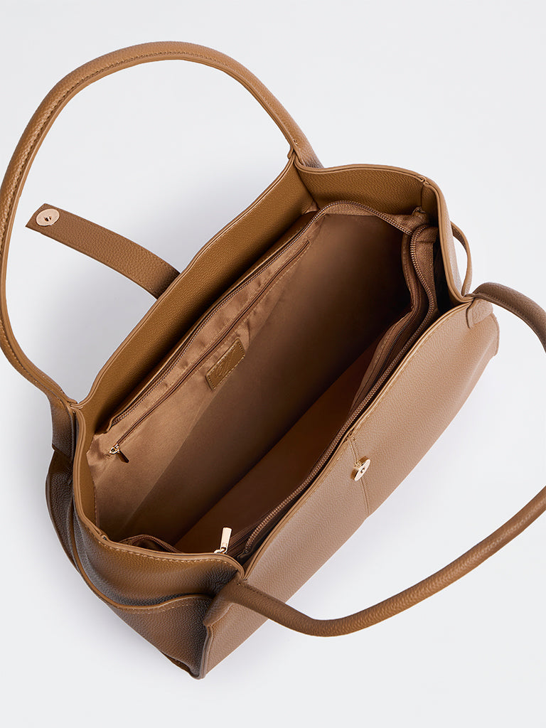 Westside Brown Textured Handbag with Sling Handle
