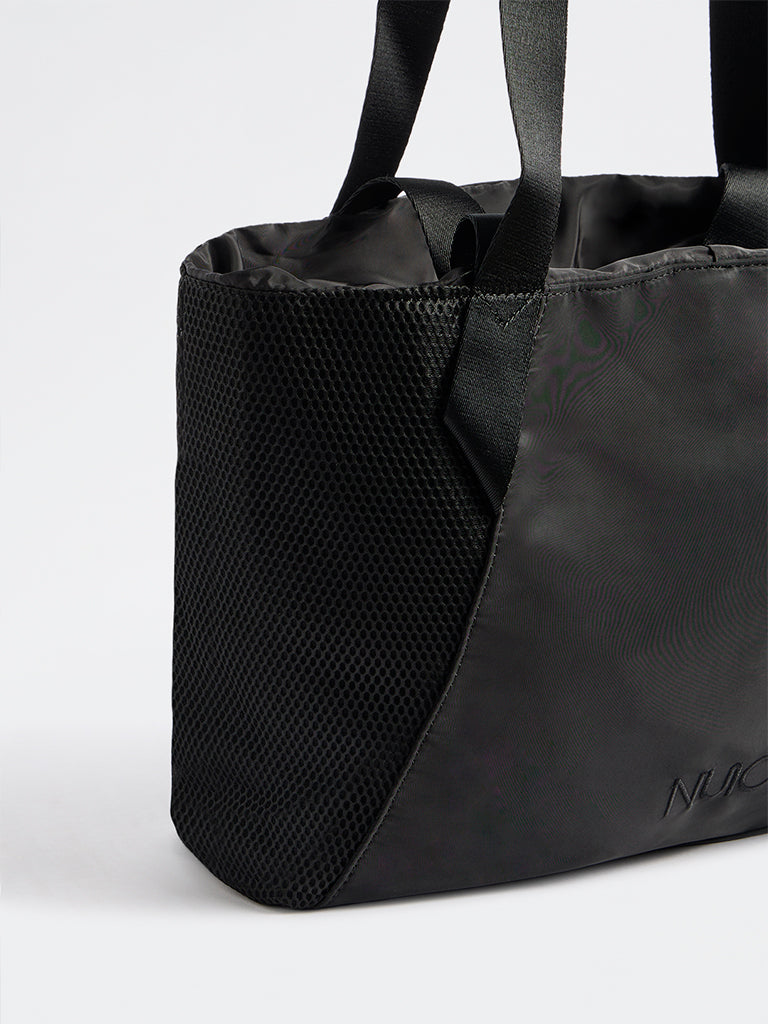 Nuoflexx Black Text-Detail Mesh Panel Tote Bag