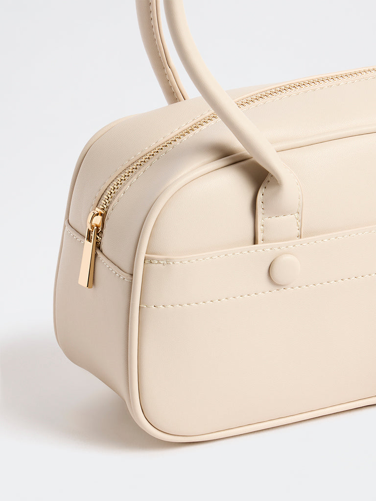 Westside Off-White Solid Bowling Bag