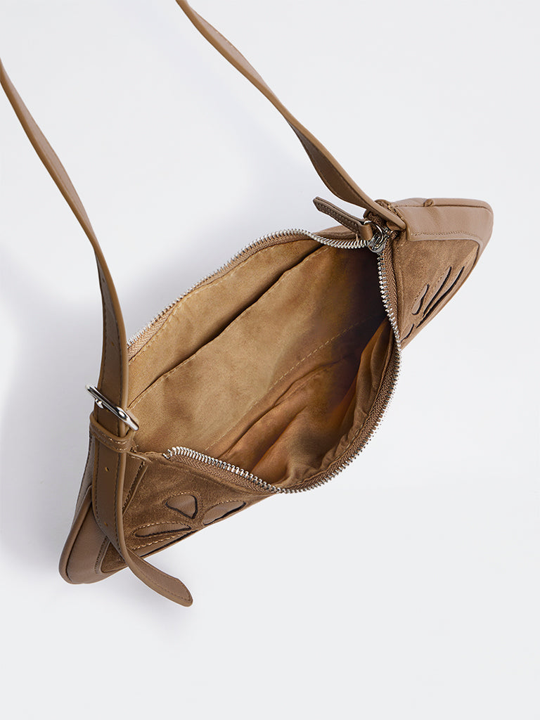 Westside Brown Botanical Design Suede Shoulder Bag
