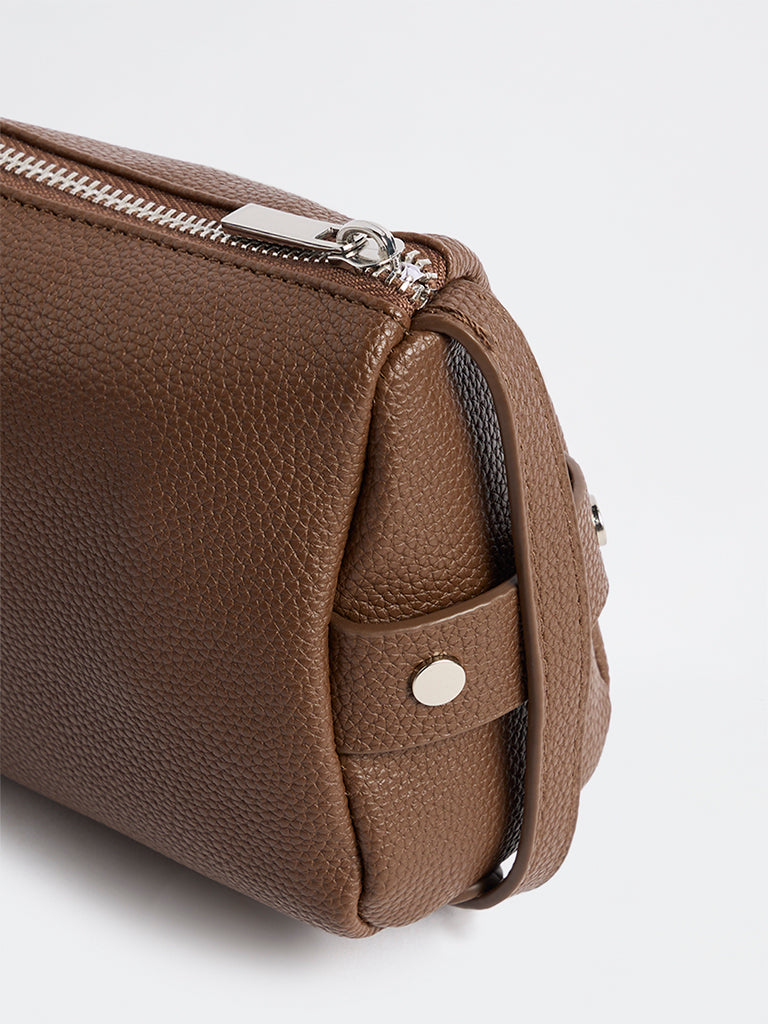 Westside Brown Textured Stud-Detail Sling Bag