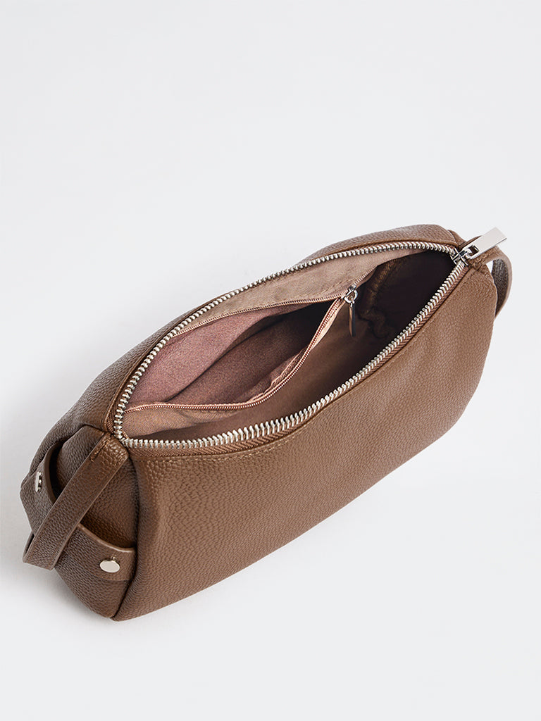 Westside Brown Textured Stud-Detail Sling Bag