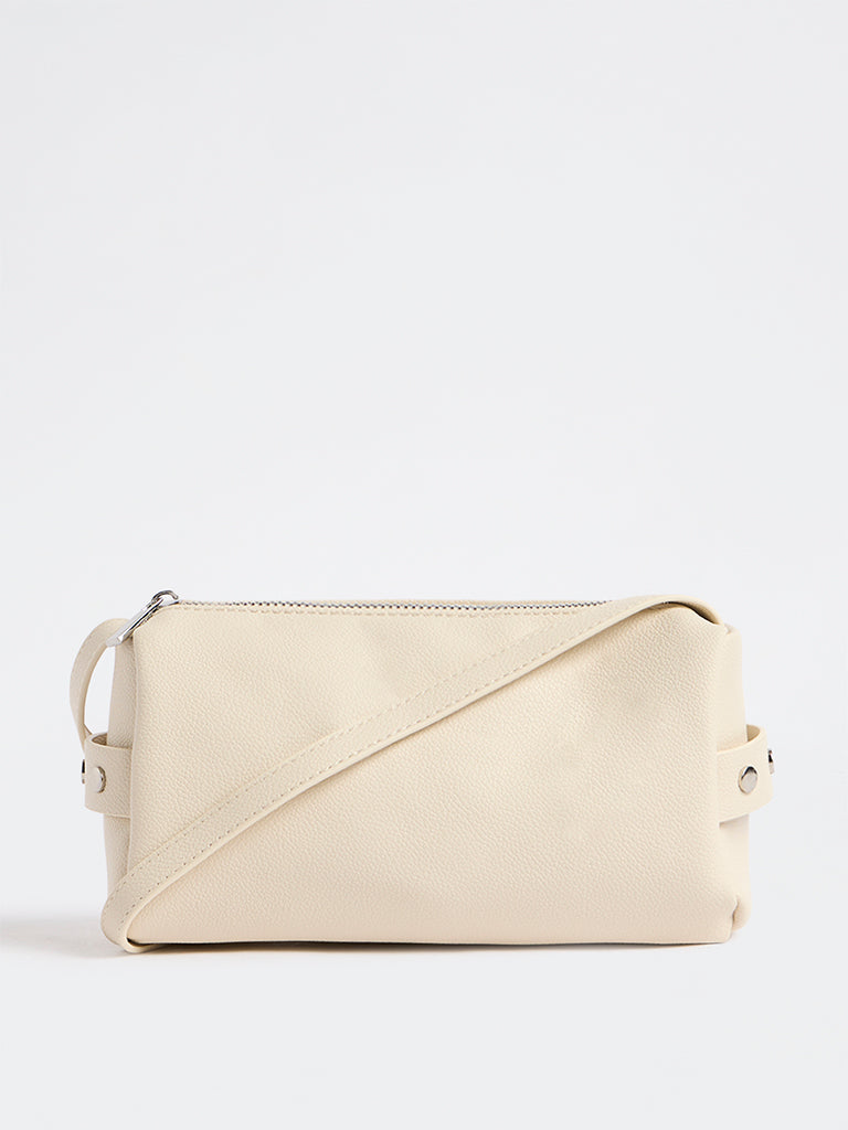 Westside Off-White Textured Stud-Detail Sling Bag