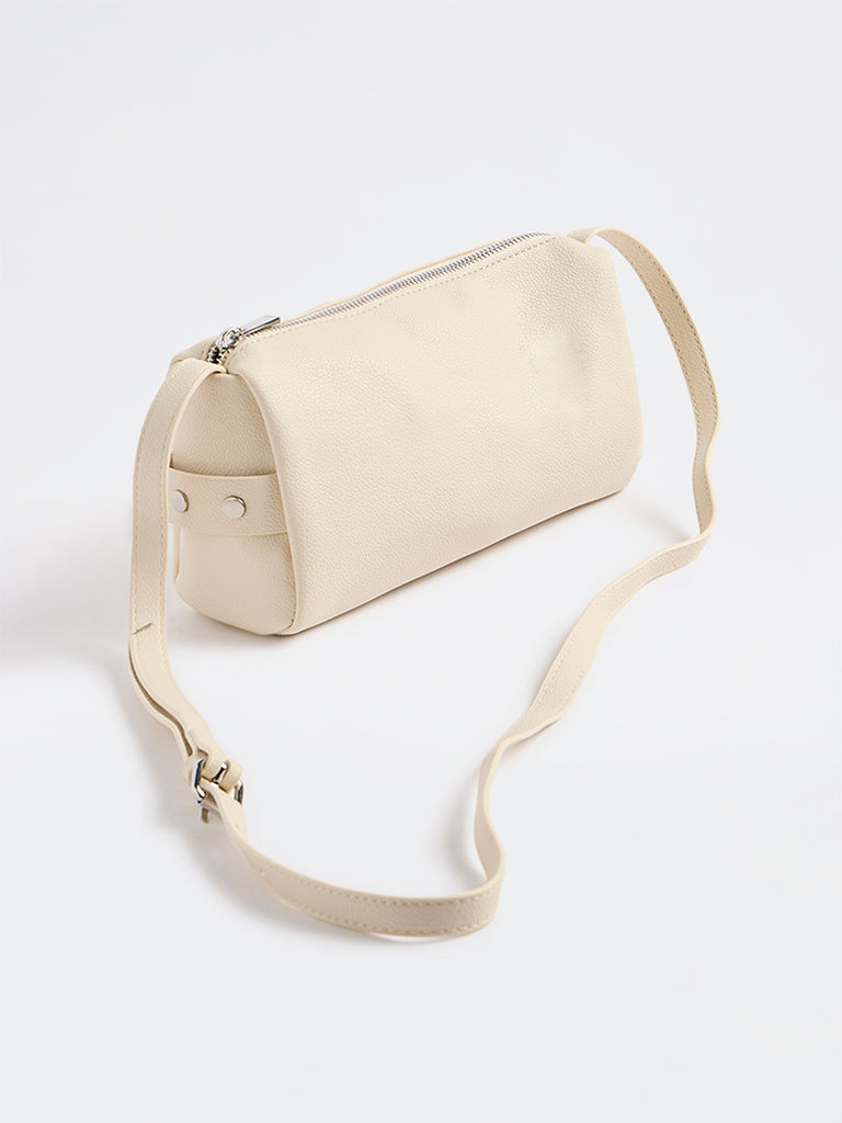 Westside Off-White Textured Stud-Detail Sling Bag