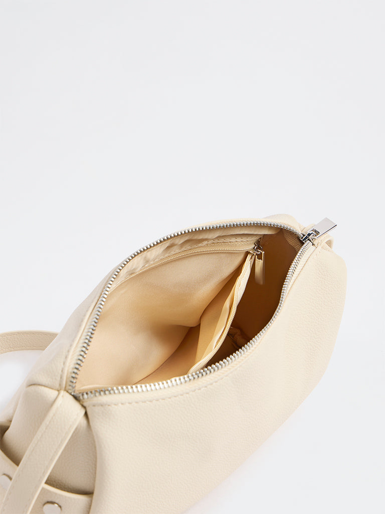 Westside Off-White Textured Stud-Detail Sling Bag