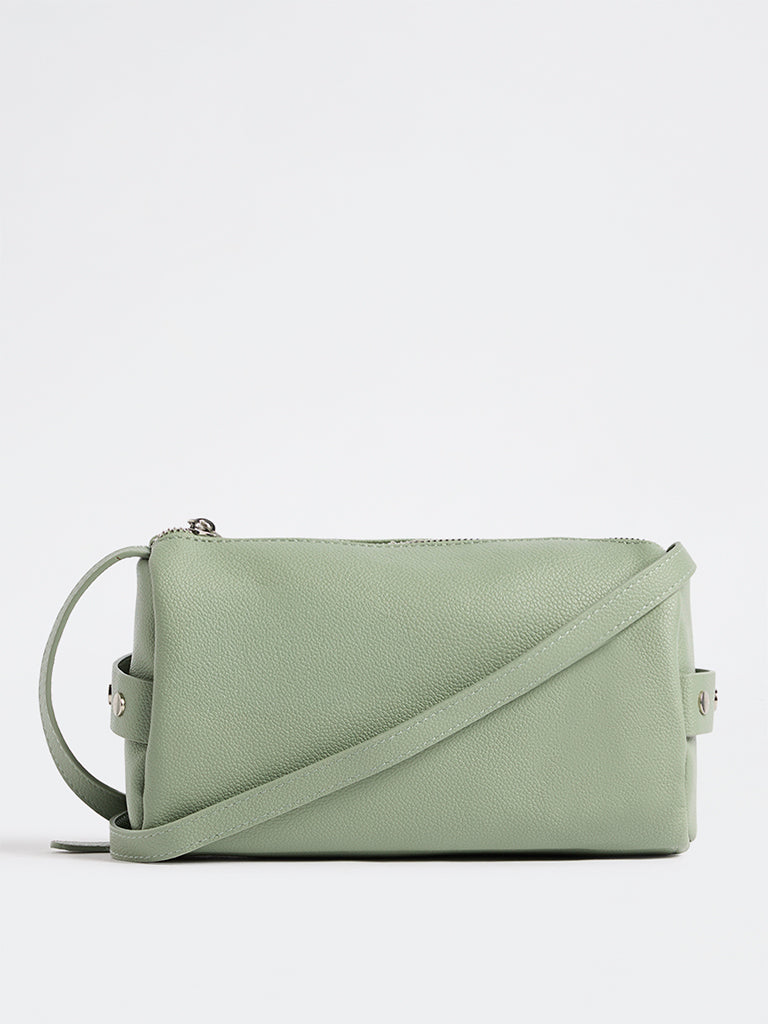 Westside Sage Green Textured Stud-Detail Sling Bag