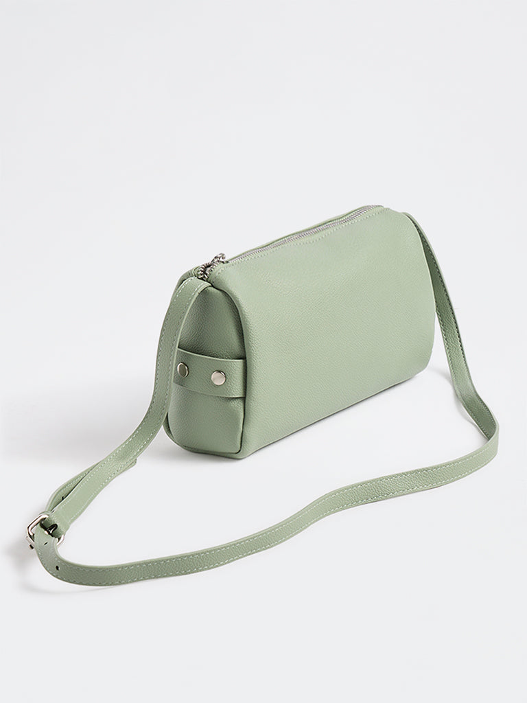 Westside Sage Green Textured Stud-Detail Sling Bag
