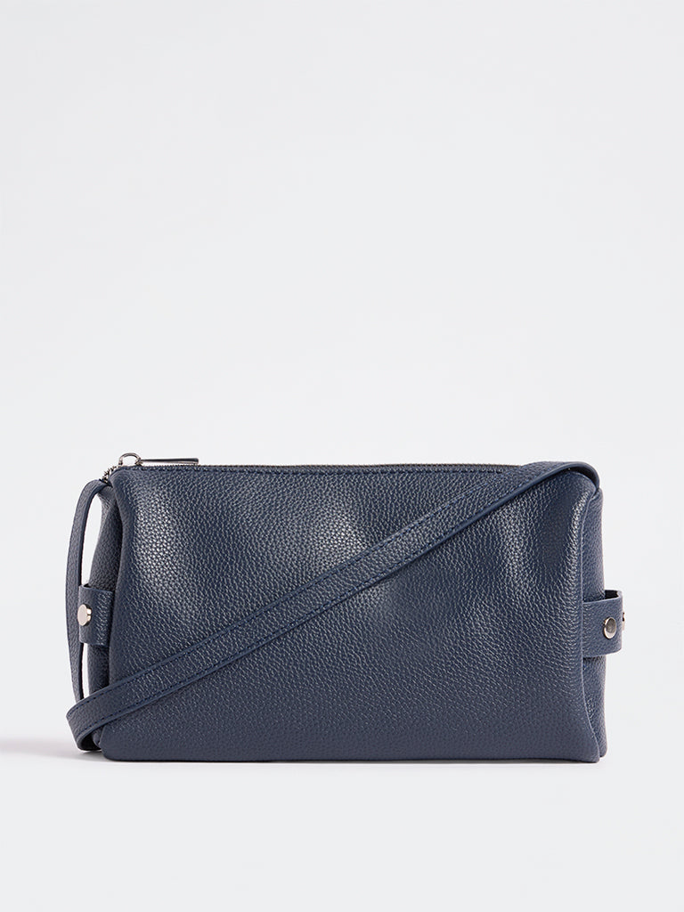 Westside Dusty Blue Textured Stud-Detail Sling Bag