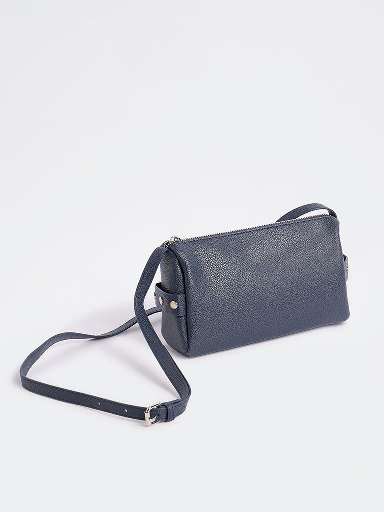 Westside Dusty Blue Textured Stud-Detail Sling Bag