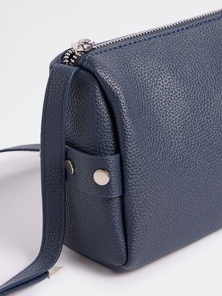 Westside Dusty Blue Textured Stud-Detail Sling Bag