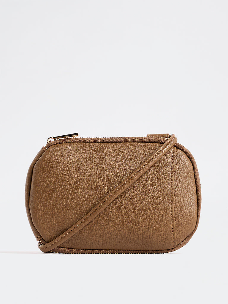 Westside Brown Textured Phone Sling Bag