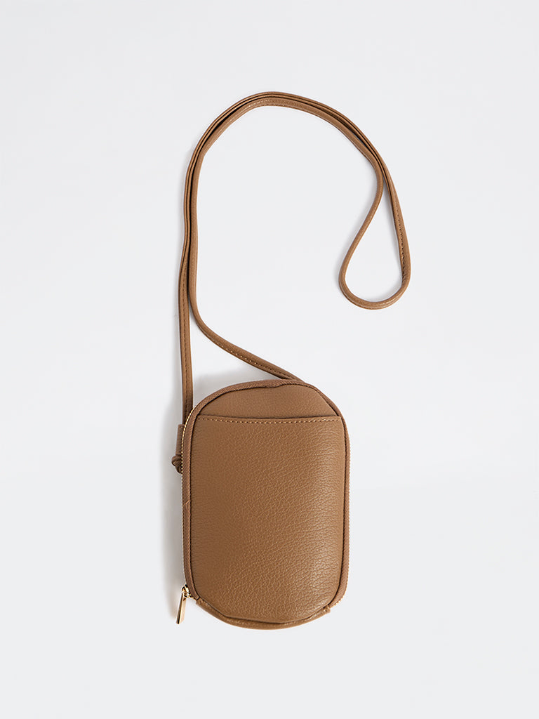 Westside Brown Textured Phone Sling Bag