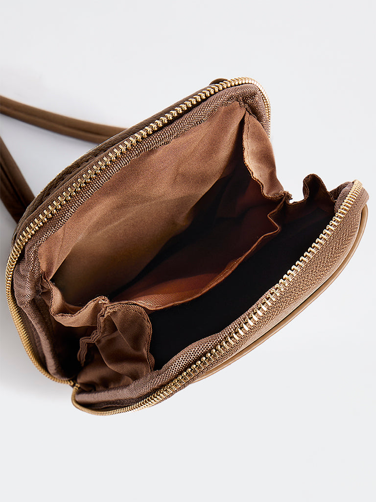 Westside Brown Textured Phone Sling Bag