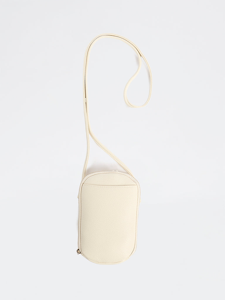 Westside Off-White Textured Phone Sling Bag