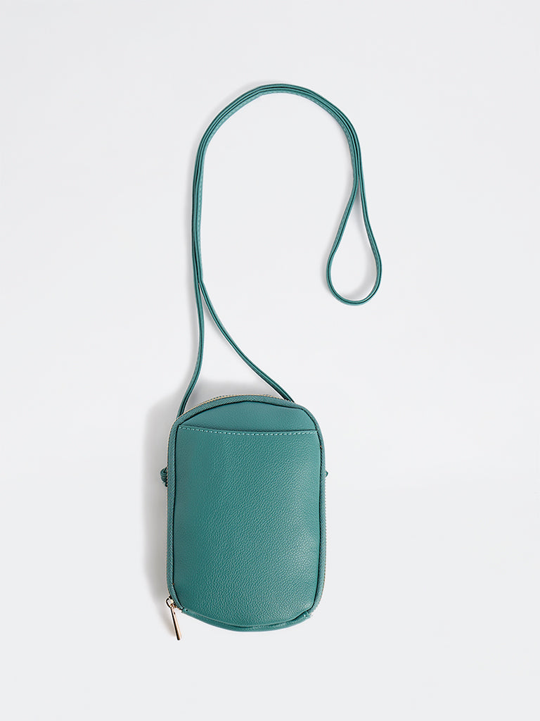 Westside Teal Textured Phone Sling Bag