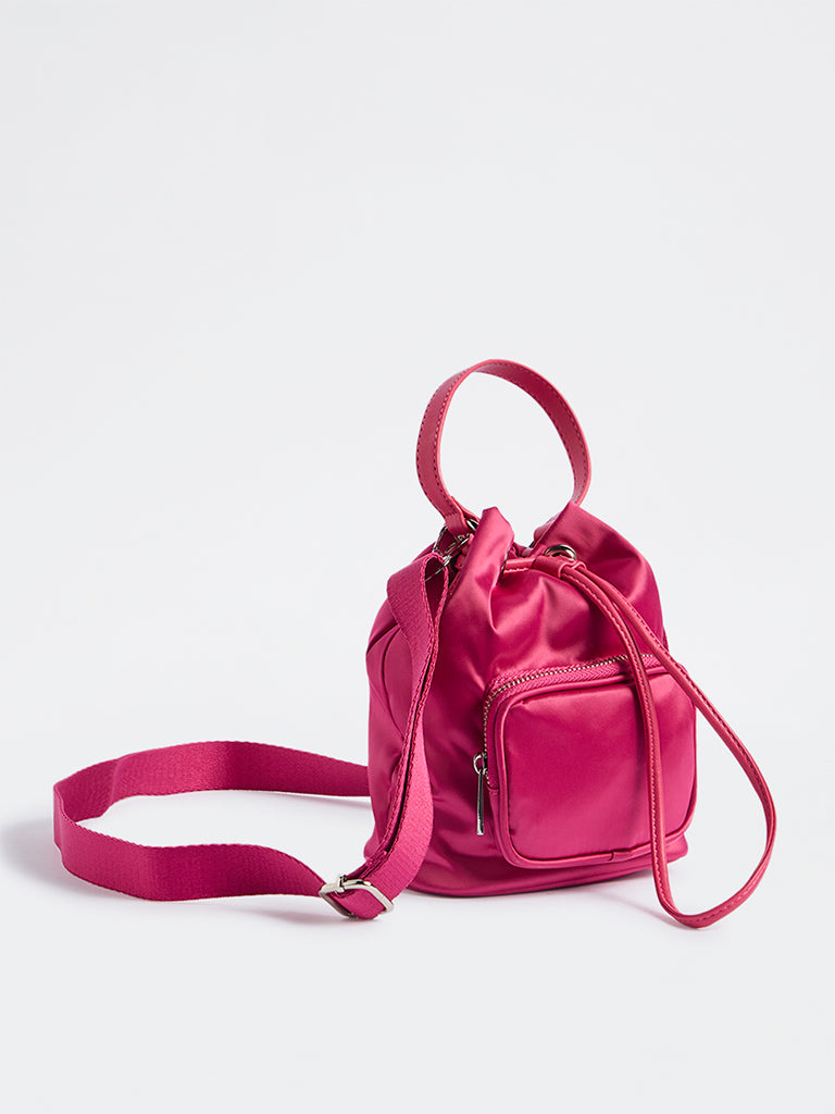 Westside Fuchsia Drawstring-Detail Bucket Sling Bag