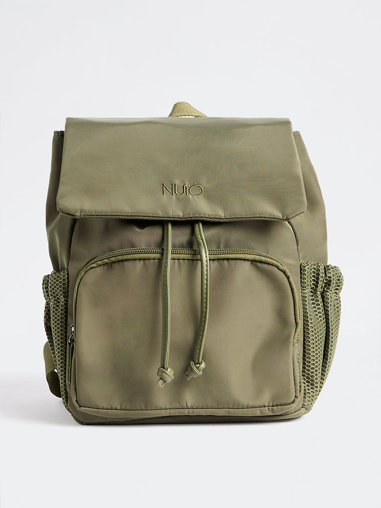 Nuoflexx Olive Text-Detail Flapover Backpack