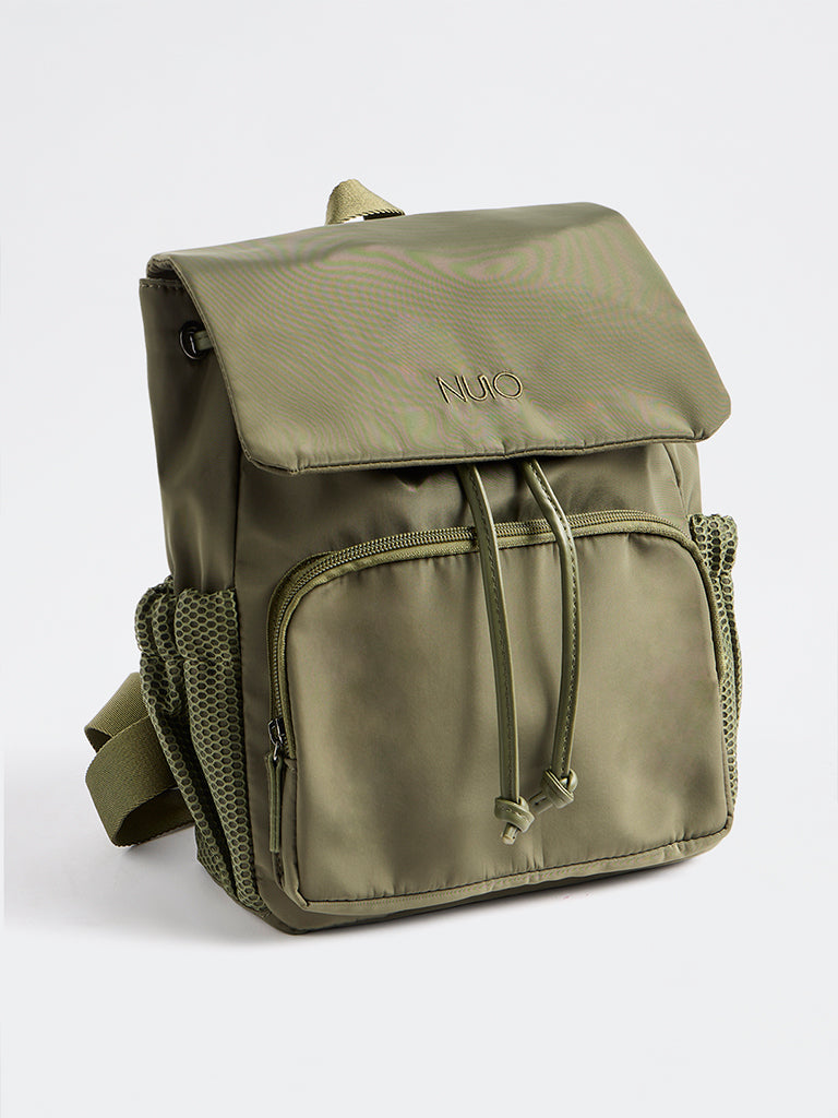 Nuoflexx Olive Text-Detail Flapover Backpack
