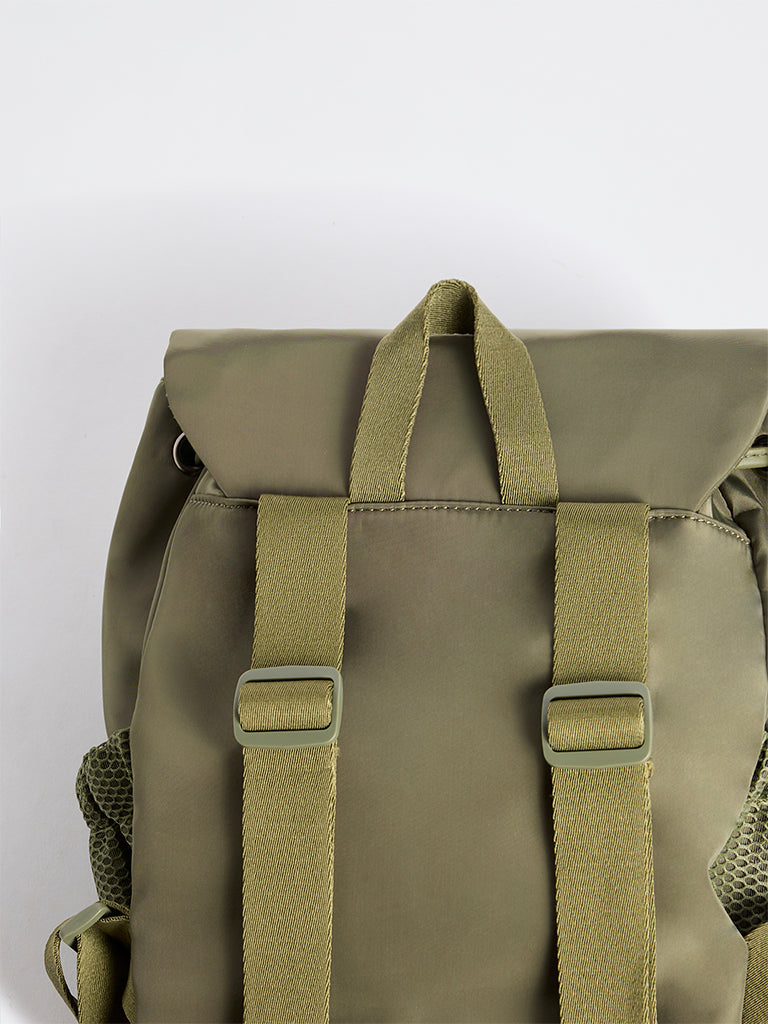 Nuoflexx Olive Text-Detail Flapover Backpack