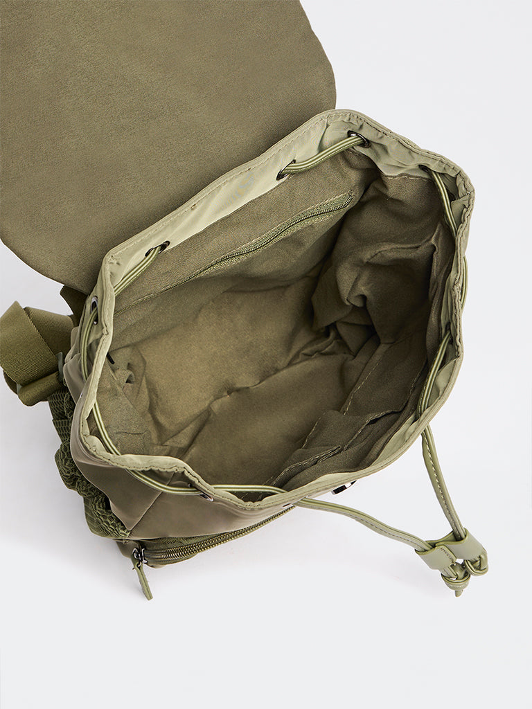 Nuoflexx Olive Text-Detail Flapover Backpack