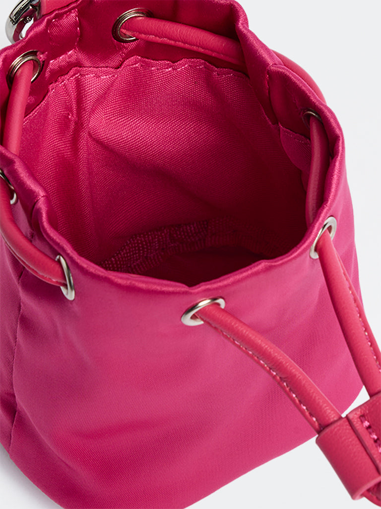 Westside Fuchsia Drawstring-Detail Bucket Sling Bag