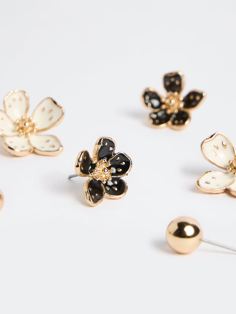 Westside Accessories Multicolour Floral Stud Earrings - Pack of 3