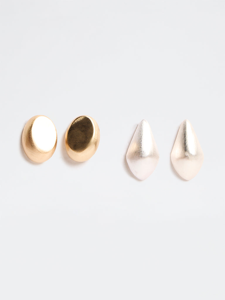 Westside Accessories Gold and White Puffy Stud Earrings - Pack of 2