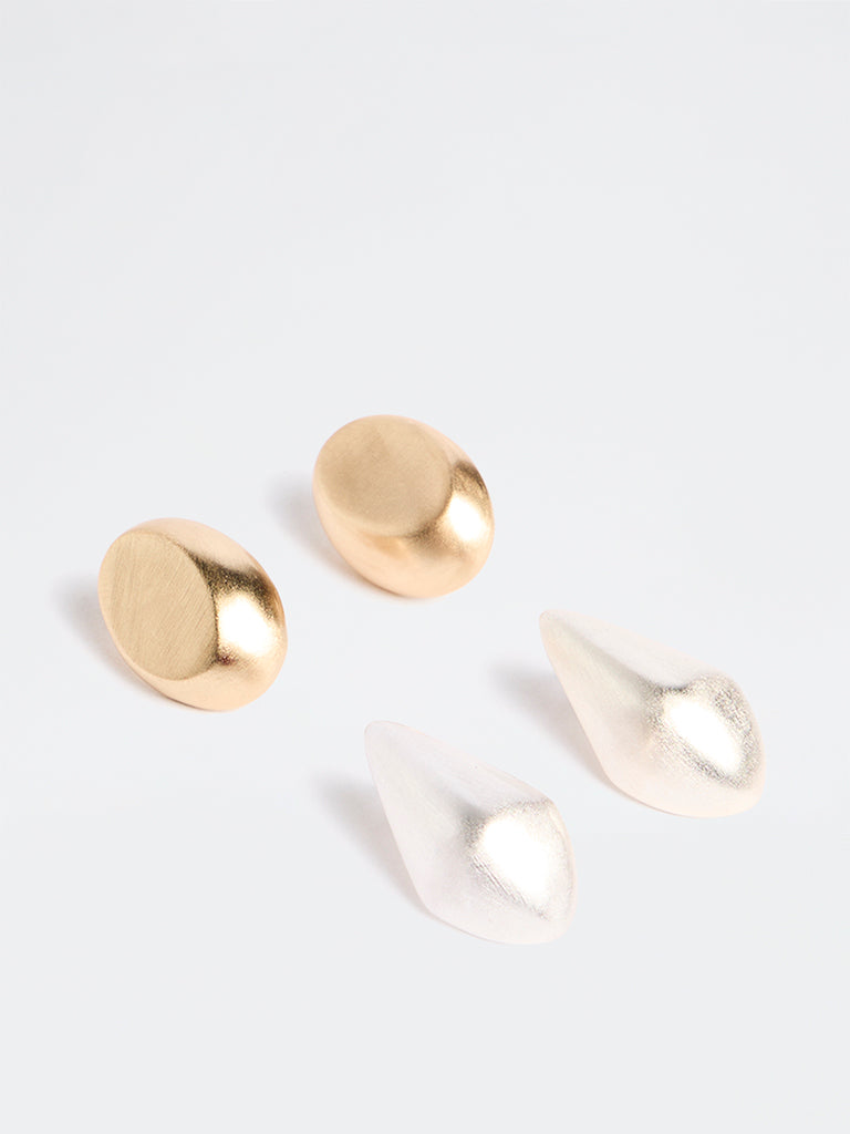 Westside Accessories Gold and White Puffy Stud Earrings - Pack of 2