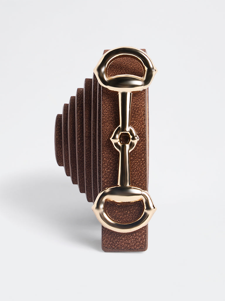 Westside Accessories Brown Horsebit Suede Buckle Belt