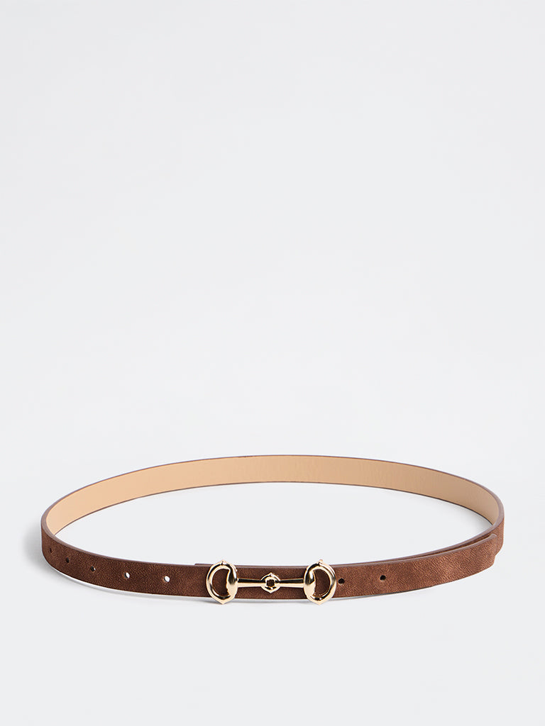 Westside Accessories Brown Horsebit Suede Buckle Belt
