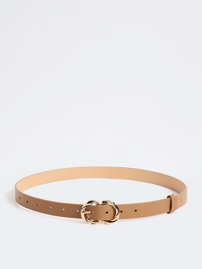 Westside Accessories Dark Beige Twisted Double D-Buckle Belt