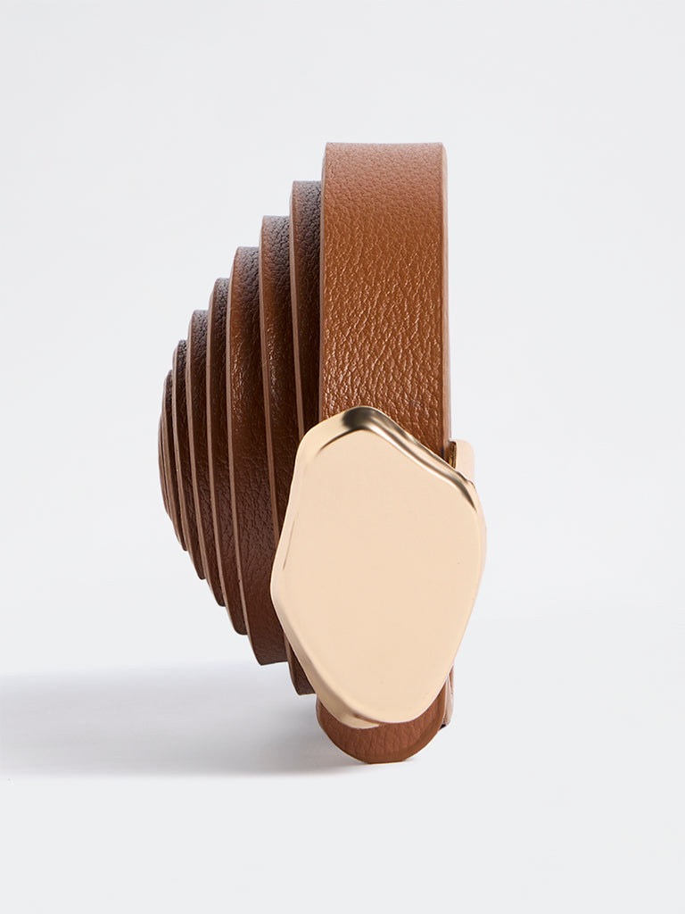 Westside Accessories Tan Sculpted Buckle Belt