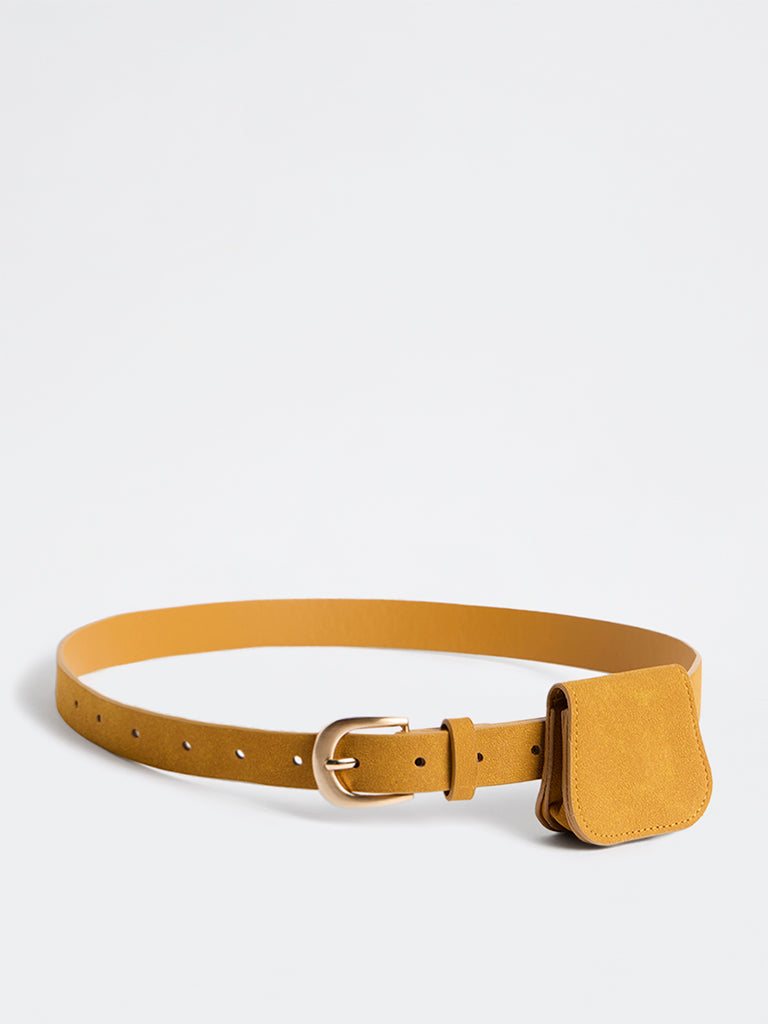 Westside Accessories Mustard U-Buckle Suede Belt with Pouch