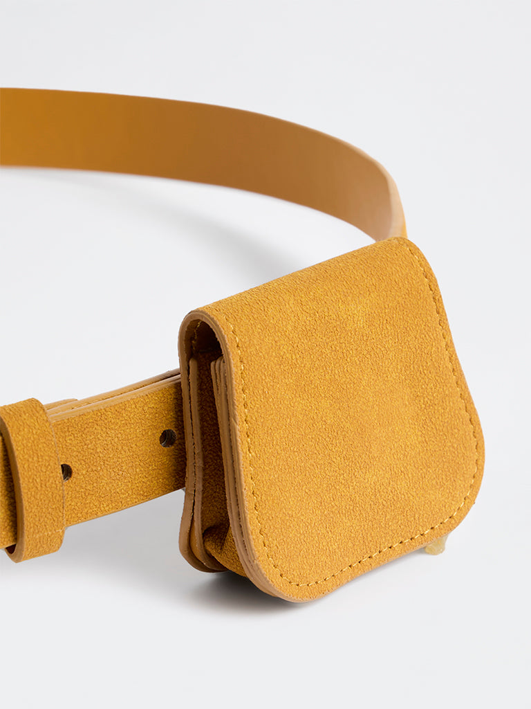 Westside Accessories Mustard U-Buckle Suede Belt with Pouch