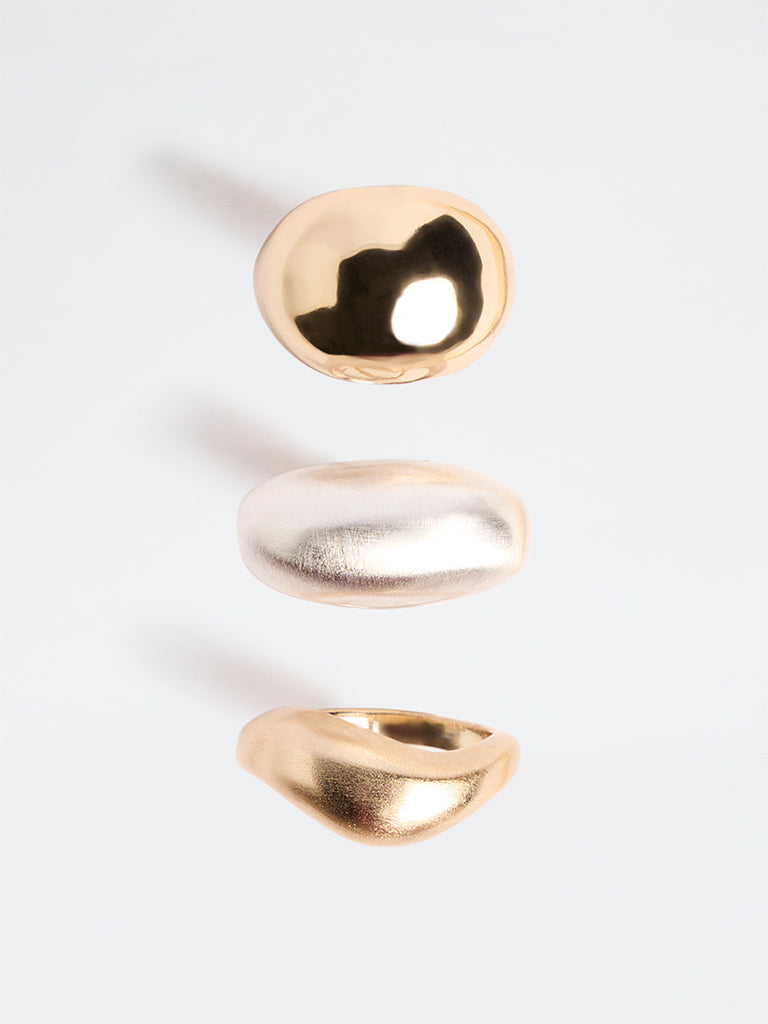 Westside Accessories Gold and White Puffy Statement Rings - Pack of 3