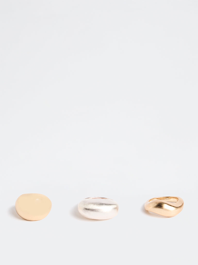Westside Accessories Gold and White Puffy Statement Rings - Pack of 3