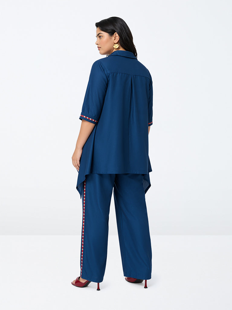 Diza Dark Blue Embroidered Pants