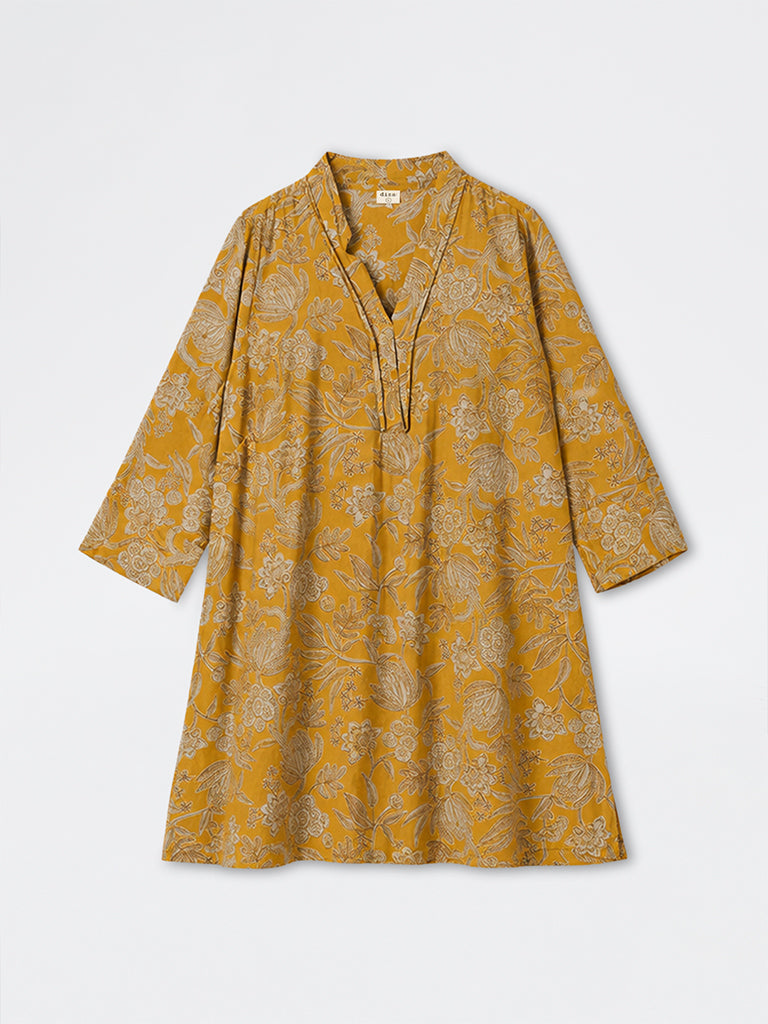 Diza Mustard Floral Printed Asymmetrical Kurta