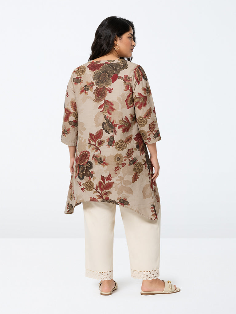 Diza Grey Floral Printed A-Line Kurta