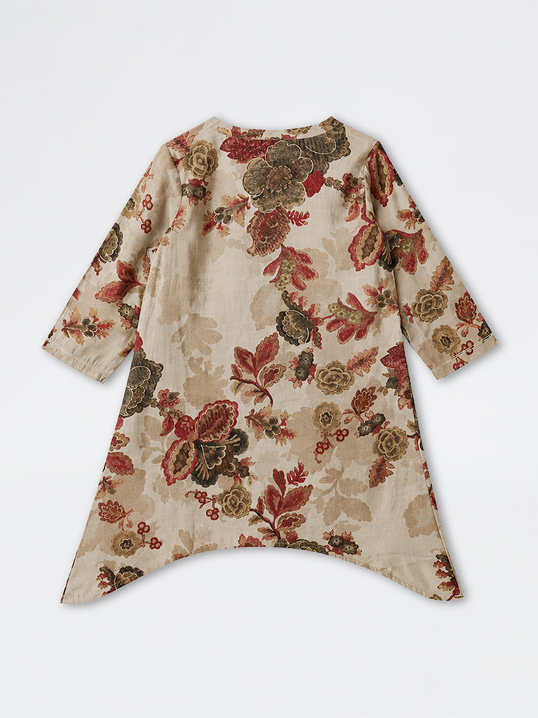 Diza Grey Floral Printed A-Line Kurta