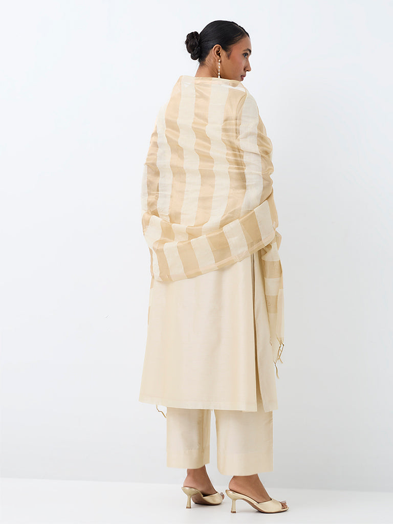Vark Beige Embellished A-Line Ethnic Set