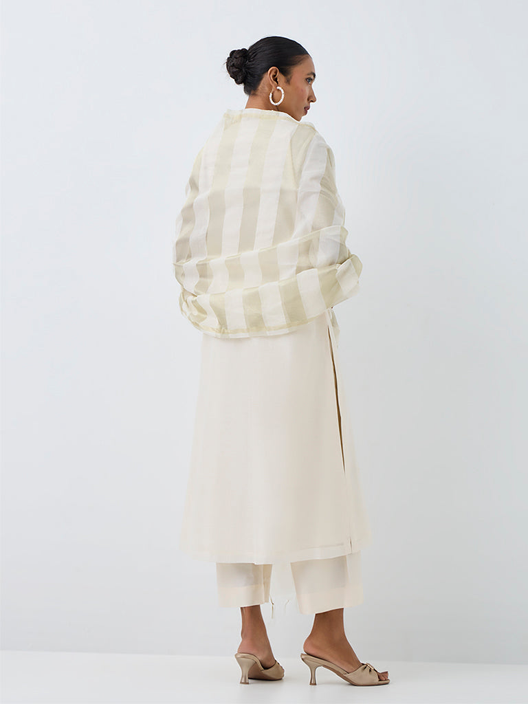 Vark Ivory Floral Embellished Cotton-Blend A-Line Ethnic Set