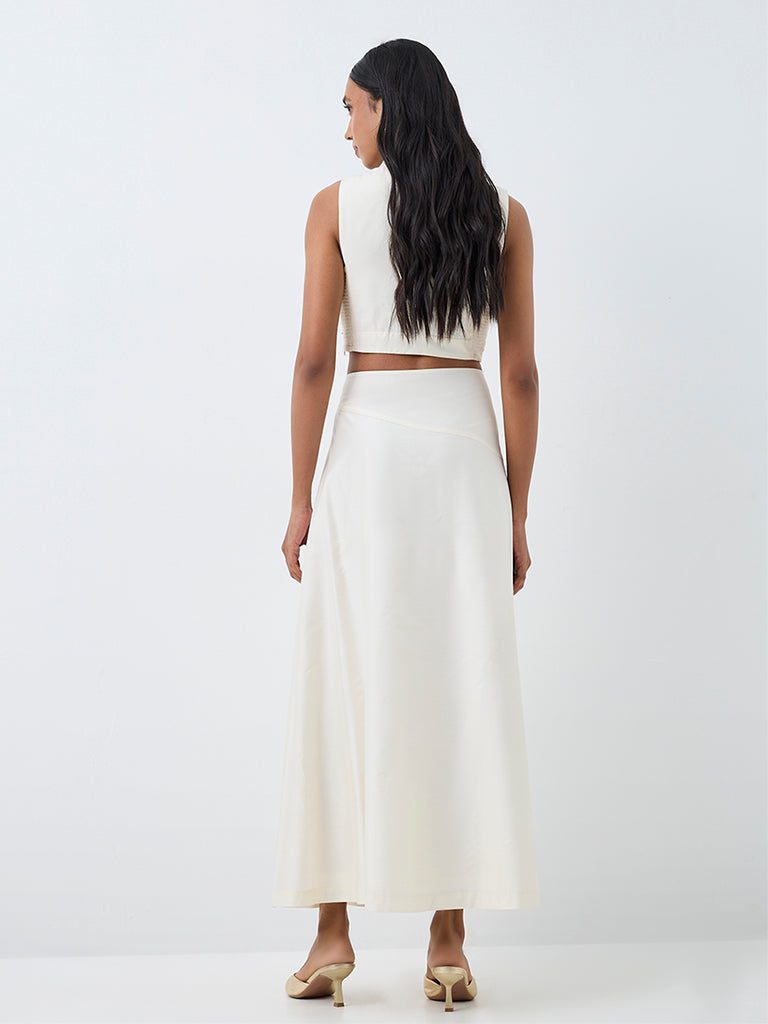 Vark Off-White Botanical Embellished Maxi Skirt