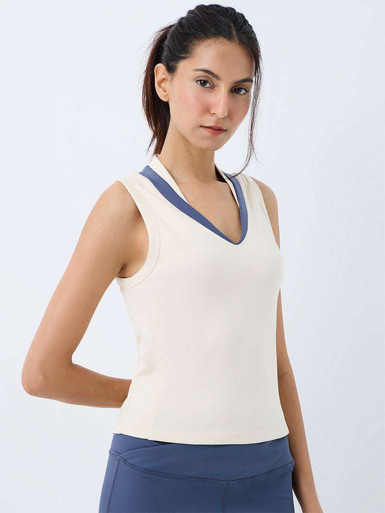 Nuoflexx Off-White Contrast-Detail Top