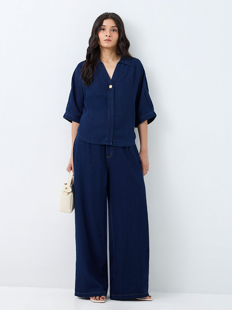 LOV Dark Blue Cotton Blouse