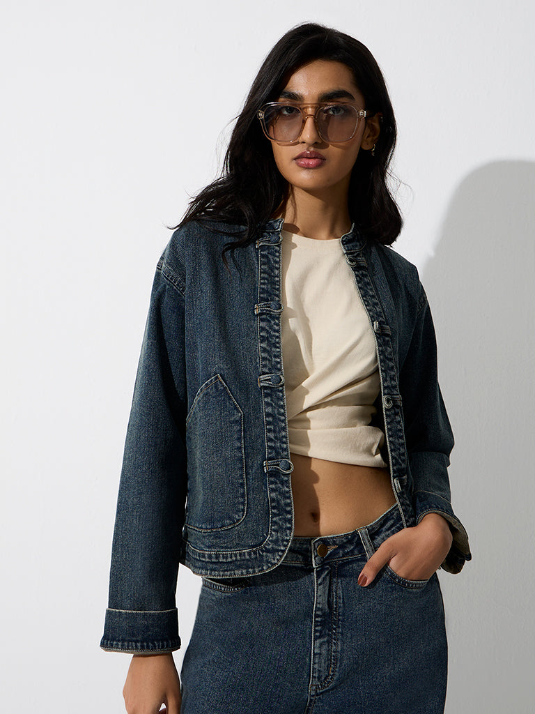 LOV Dark Blue Washed Denim Jacket