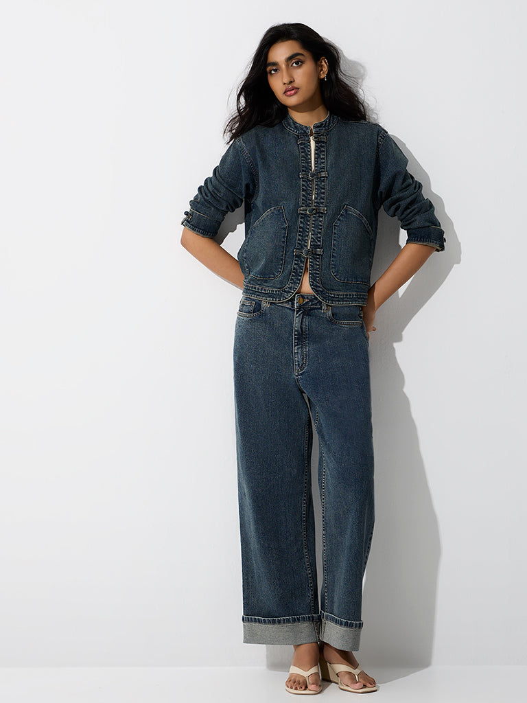 LOV Dark Blue Washed Denim Jacket