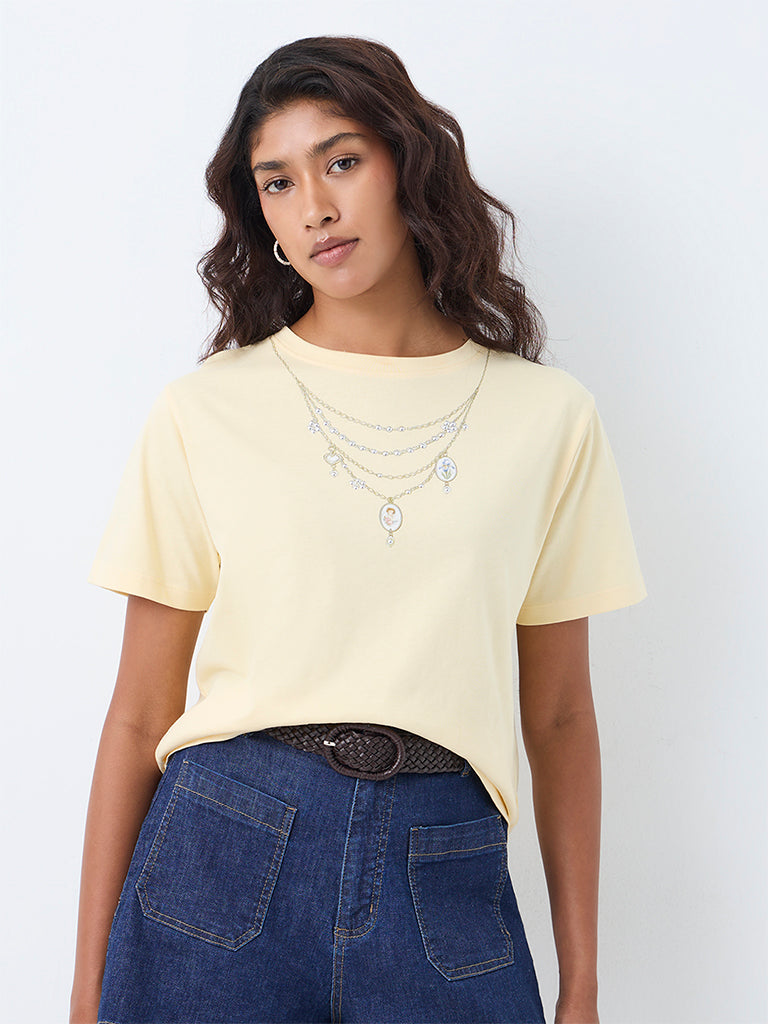 LOV Yellow Jewellery Printed Cotton T-Shirt