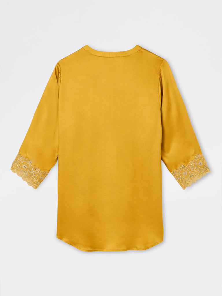 Diza Mustard Floral Lace-Detail Tunic